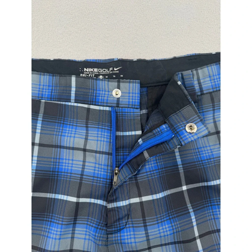 Nike Golf Dri-FIT Plaid Shorts Mens 38 Blue/Black Plaid Checkered Performance